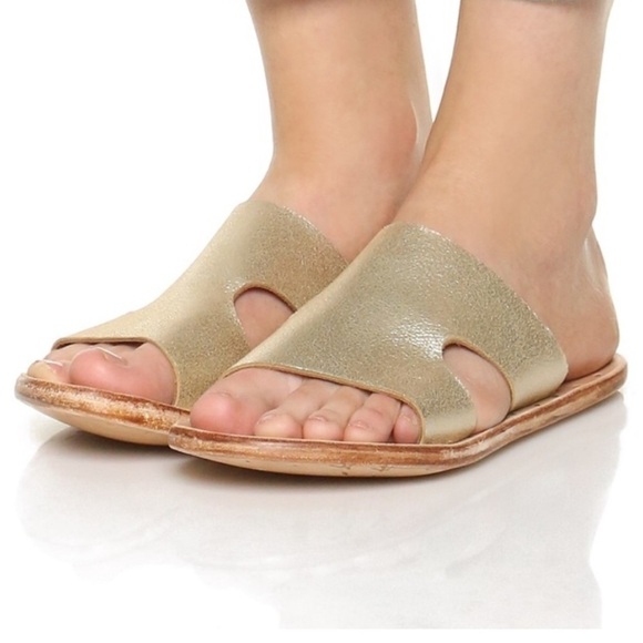 Beek Blackbird Bronze Gold Metallic Leather Slide Sandals Size 5 - Picture 6 of 13